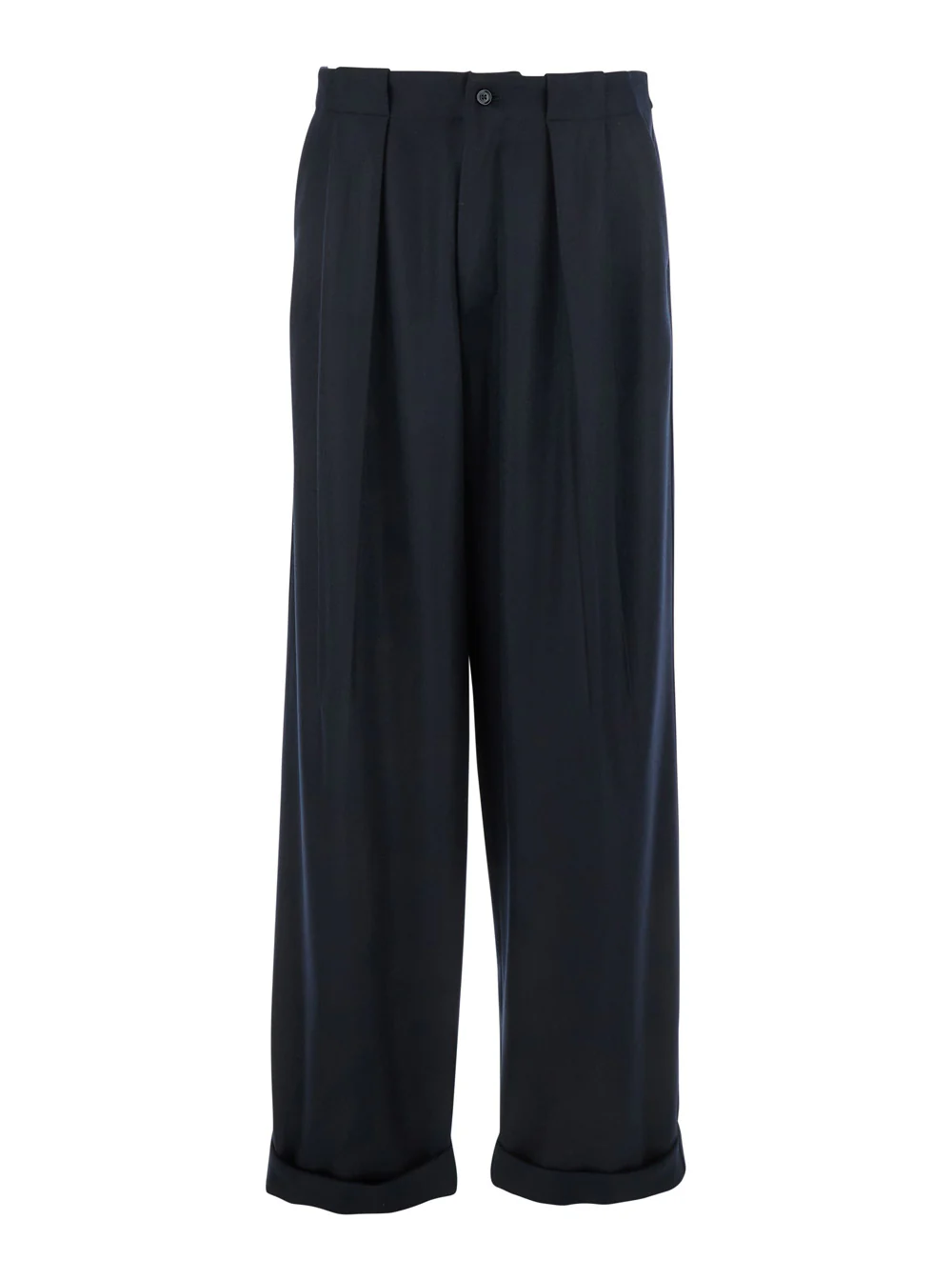Dolce & Gabbana Black Pants with Belt Loops and Cuffed Hem in Wool Man Virgin Trousers
