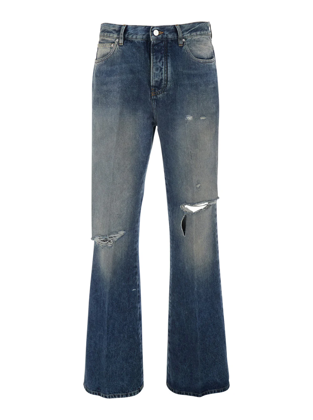 Amiri Blue Mens Jeans with Front Rips and Logo Patch on the Back Blu Cotton