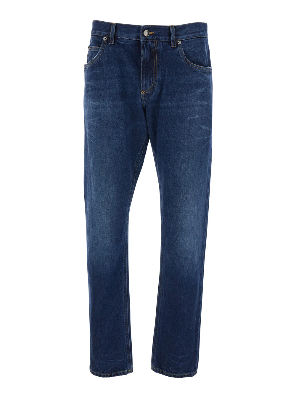 Dolce & Gabbana Blue Jeans with Belt Loops and Logo Patch on the Back for Men Blu Cotton