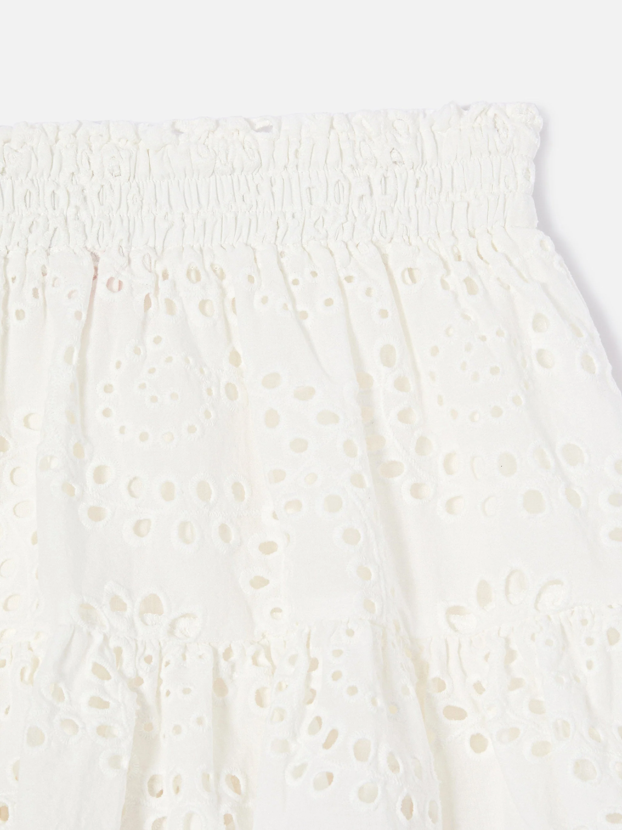 Mc2 Saint Barth Evissa Jr Cotton Broderie Skirt With Double Ruffle White